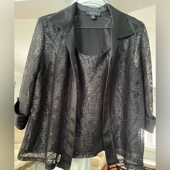 R&M Richards women’s size 12 black metallic lace/ satin detail evening jacket - Picture 1 of 7